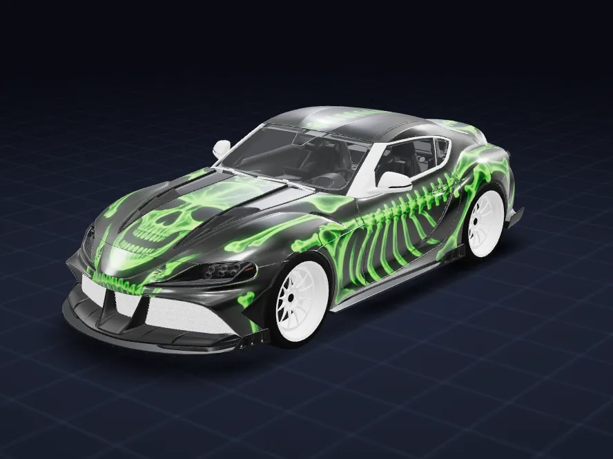 A neon skeleton livery made with the Livery Studio AI