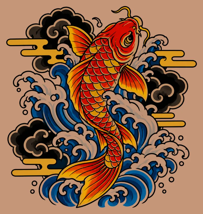 Koi tattoo design made by AI in the Tattoo Studio, shown on a skin tone