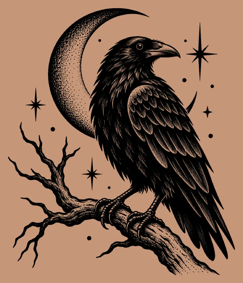 Blackwork raven tattoo made with the Tattoo Studio AI