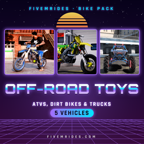 Off-Road Toys Pack (5 ATVs, Dirt Bikes & Trucks)