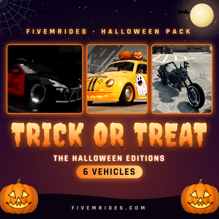 Trick or Treat Pack (6 Halloween Vehicles) - FiveMRides pack cover