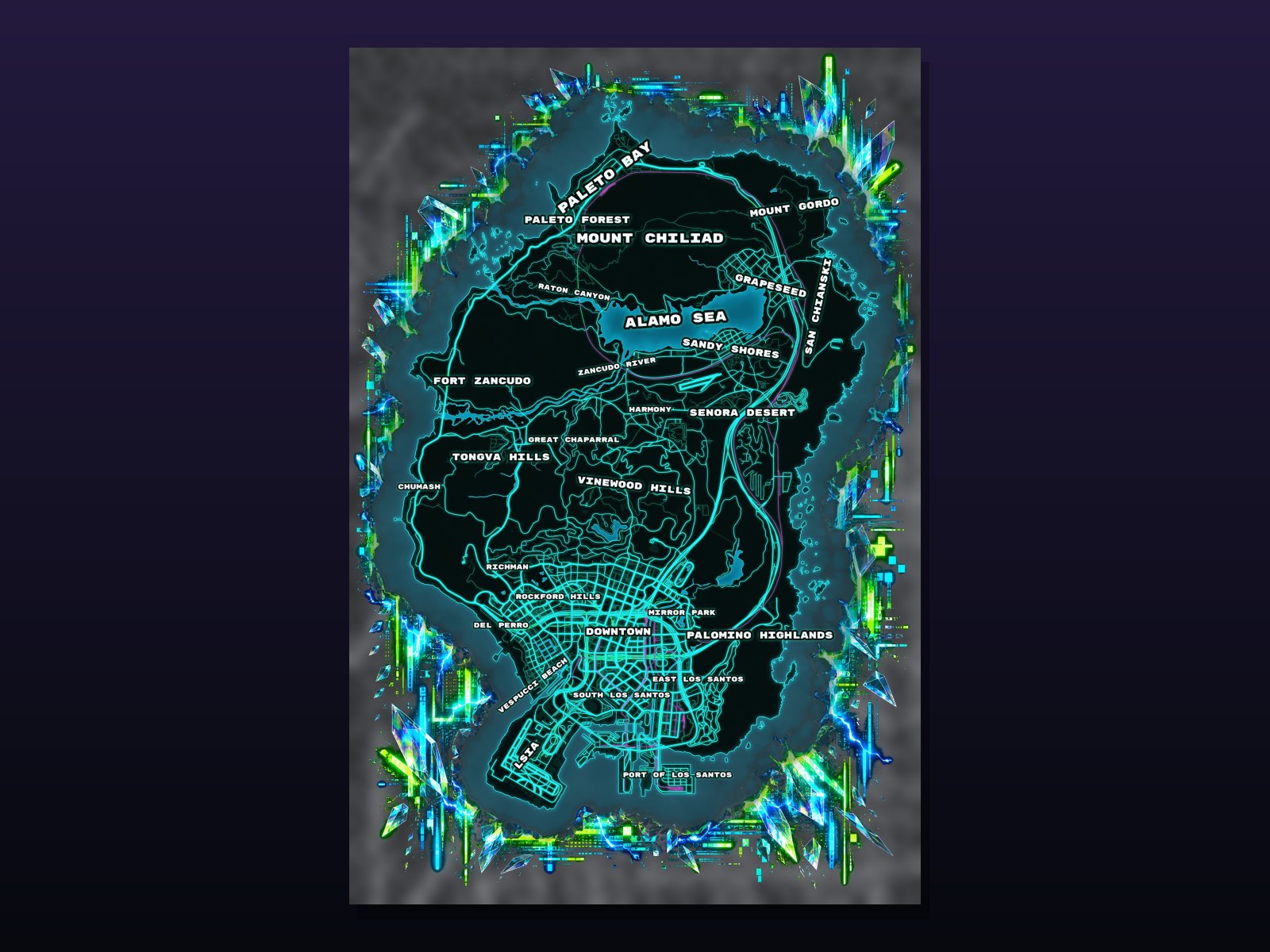 Cyber Grid custom FiveM pause map, Neon style