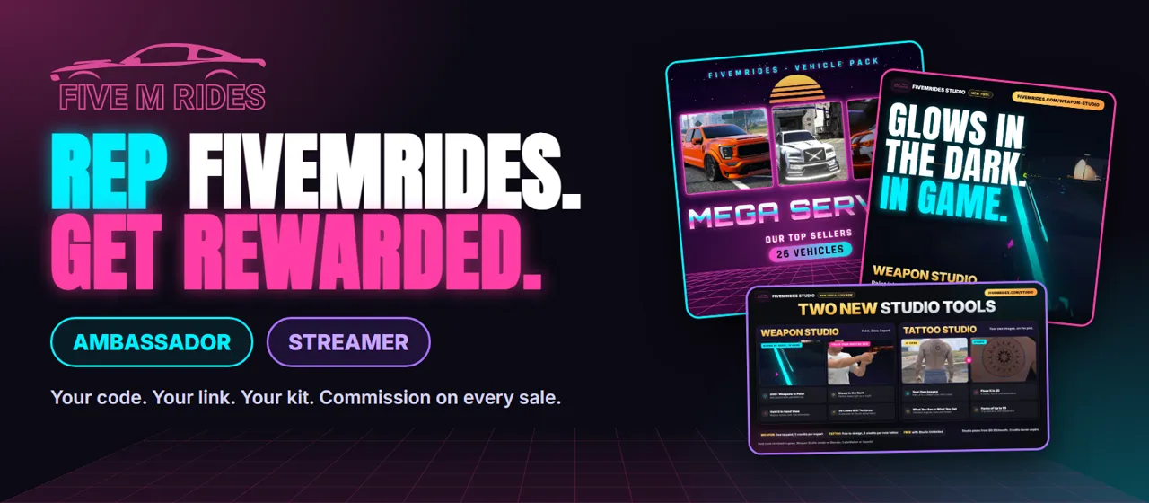 The FiveMRides partner program: Ambassador and Streamer