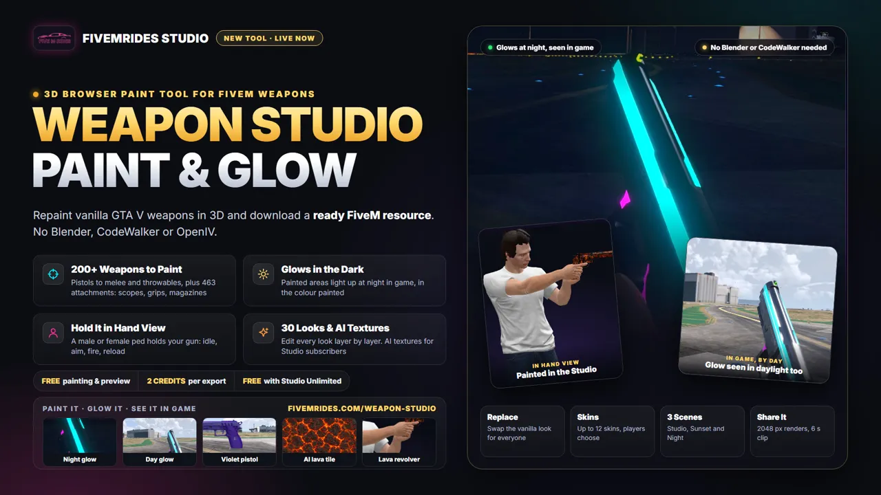 The FiveMRides Weapon Studio: paint, glow and export